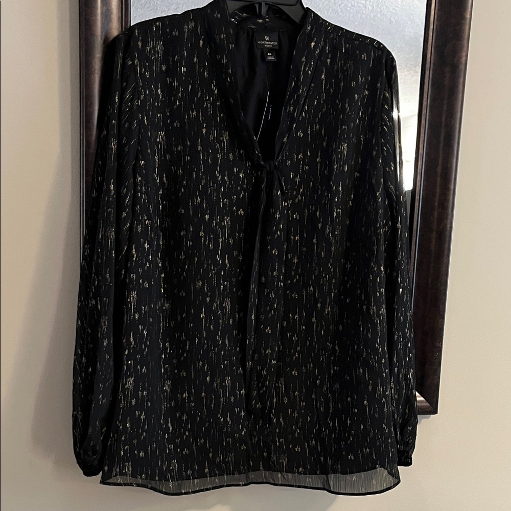 Worthington Elegant Black Blouse with Gold Details